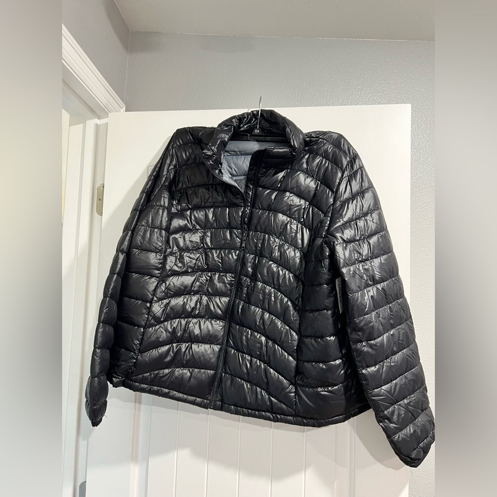 NEW NWT Old Navy black shiny thin puffer jacket‎ coat 2x XXL
